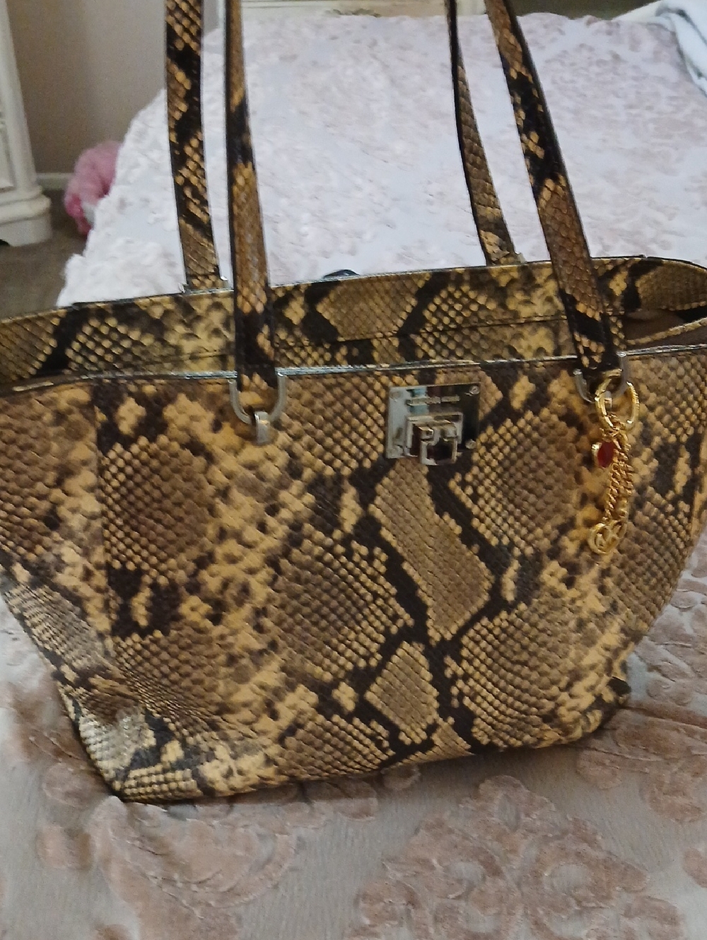 Snake-Print Tote Bag - Brown